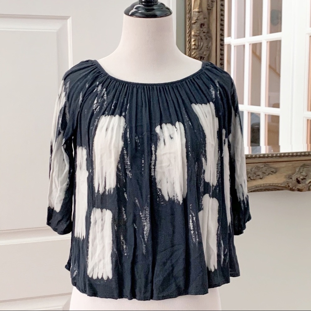 Vintage Havana Off Shoulder Crop Blue Top Size M
